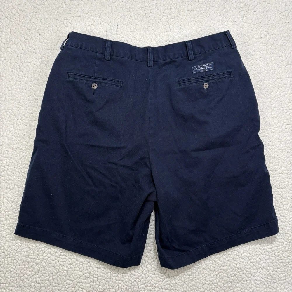 Polo Ralph Lauren Tyler Shorts Mens 36 Navy VTG Pleated Preppy Chino Nautical 9